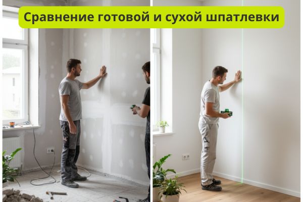 сравнение готовой и сухой шпатлевки фото
